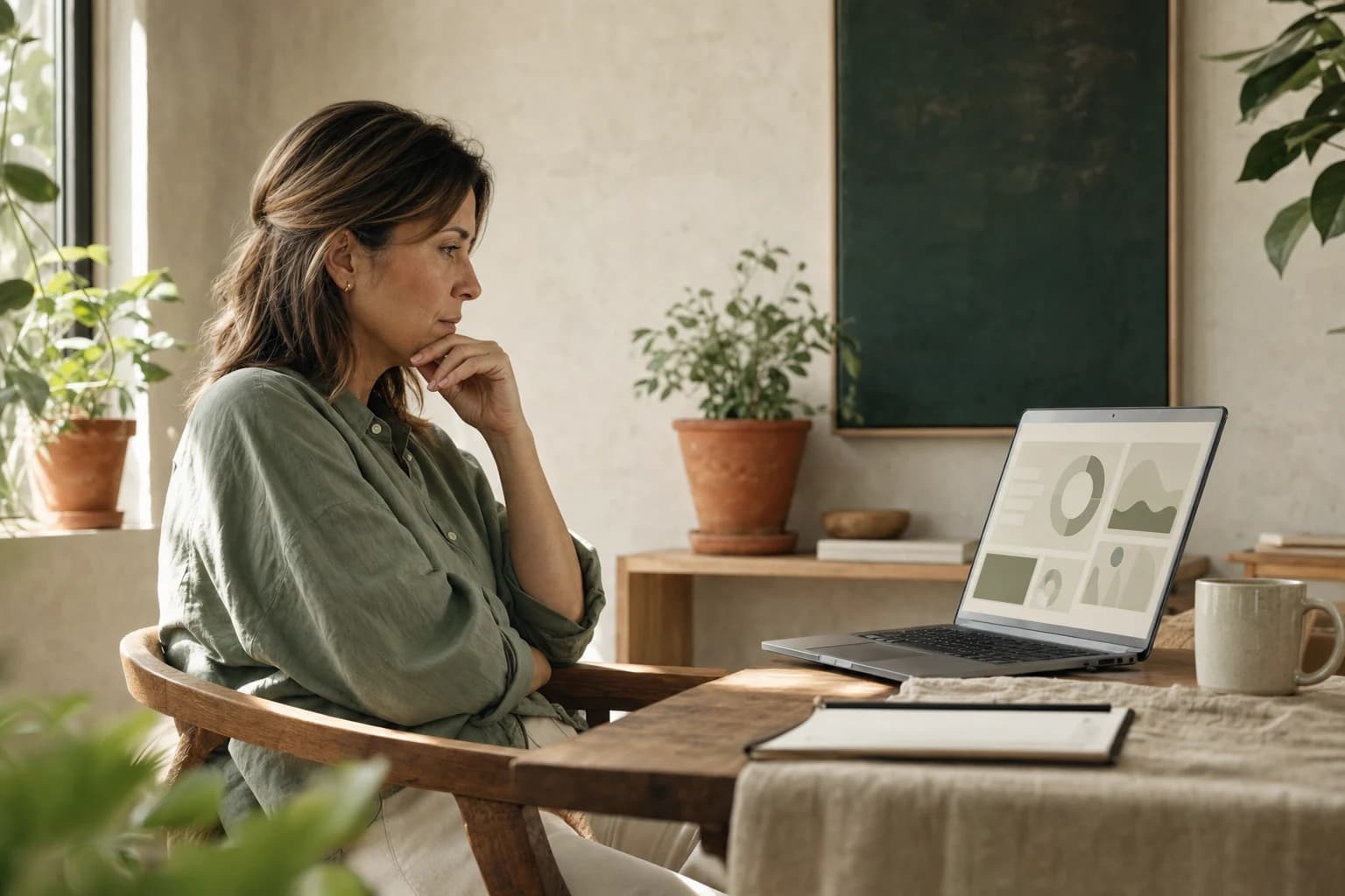 An operations director watching a product walkthrough on her laptop