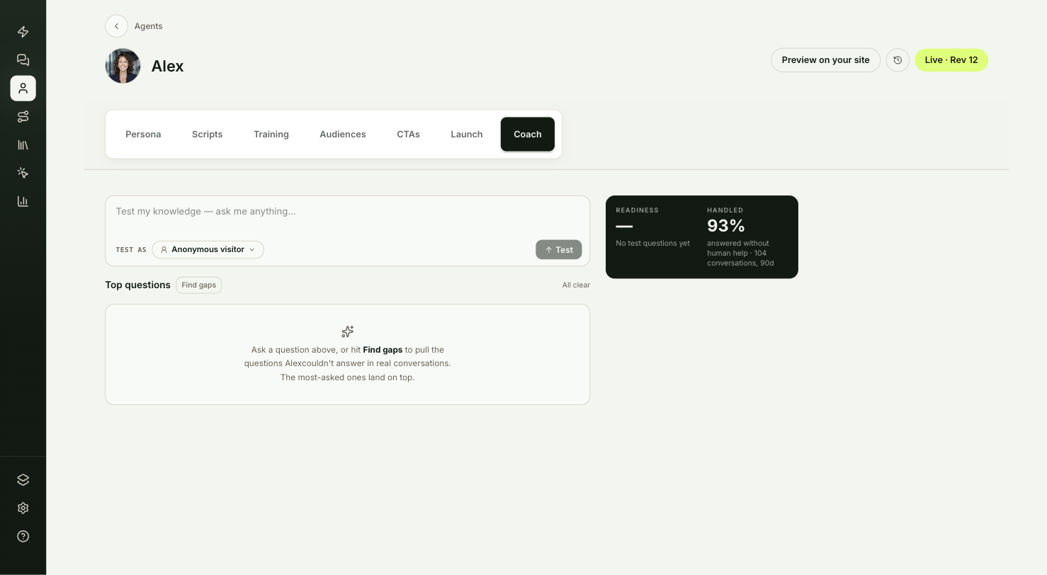 The Coach tab with a question expanded, showing the answer and the Good and Coach buttons